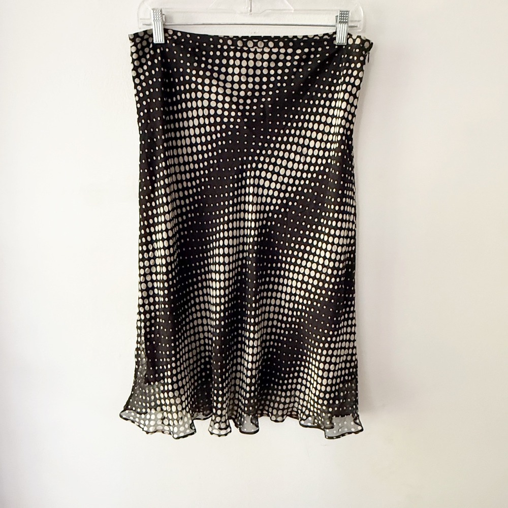 Vintage 100% Silk Skirt Women 12P Polka Dot Midi Chiffon Y2K Office Siren Classy